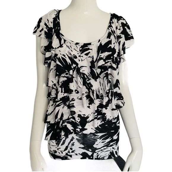NWT Ab Studio Asymmetrical Knit Top S Tiered Ruffles - Picture 1 of 11